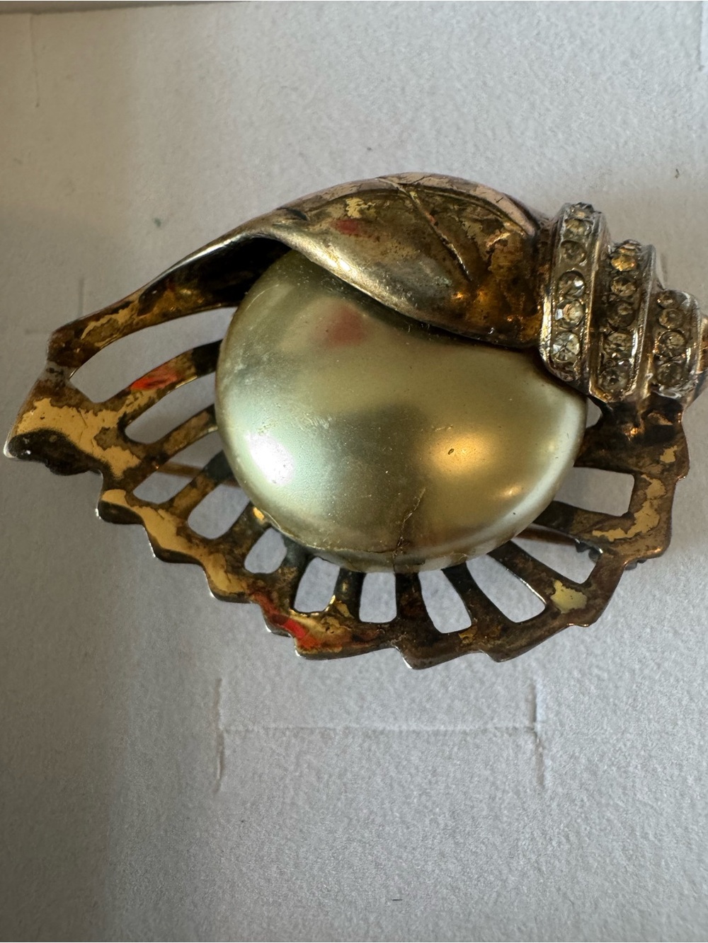 Vintage Gold-plated Sterling Silver nautilus with crystal  Accent Brooch